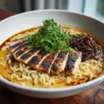 Fiery Chicken Ramen with Creamy Garlic Sauce Recipe