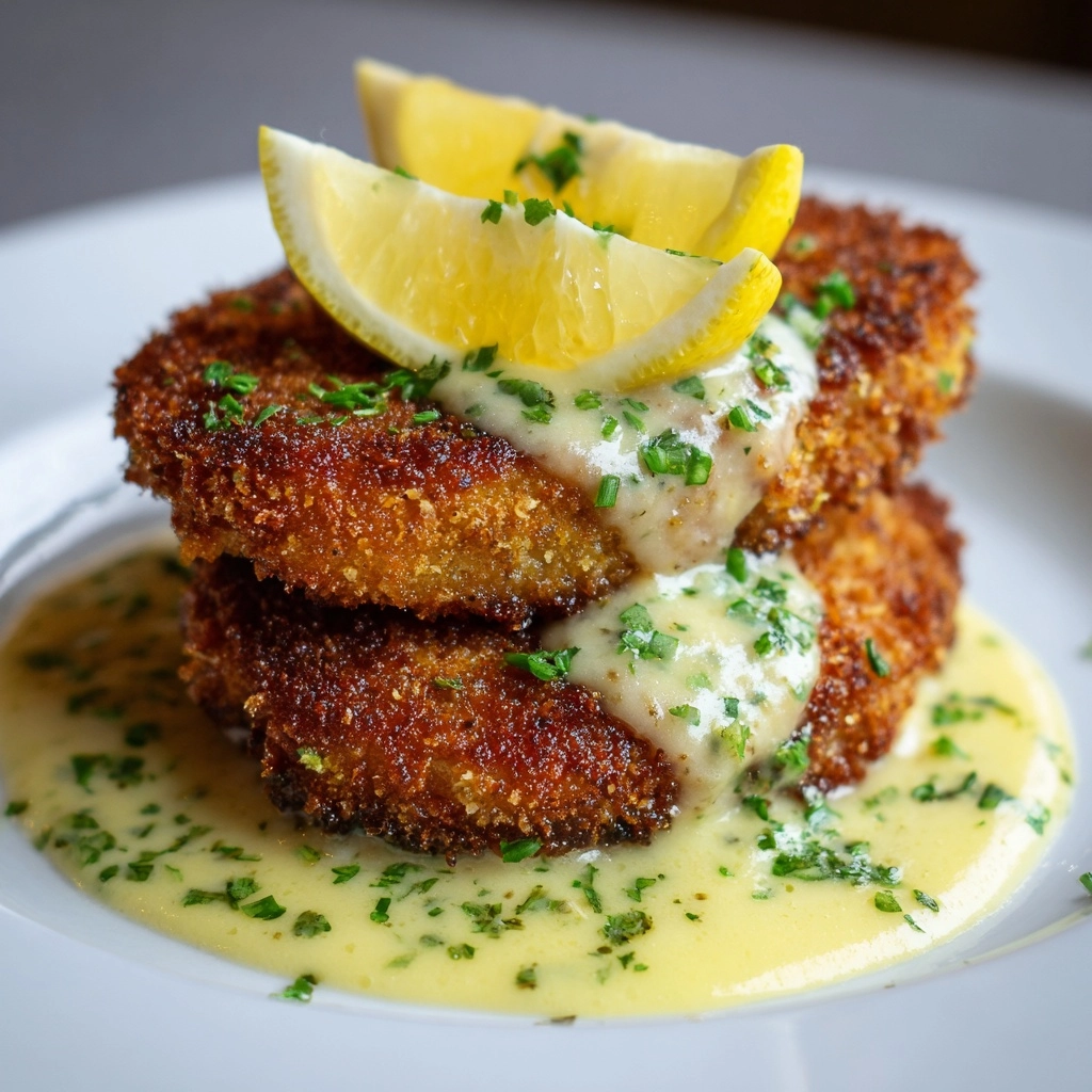Lemon Pecorino Crusted Chicken with Creamy Lemon Sauce Recipe - Recipe Image