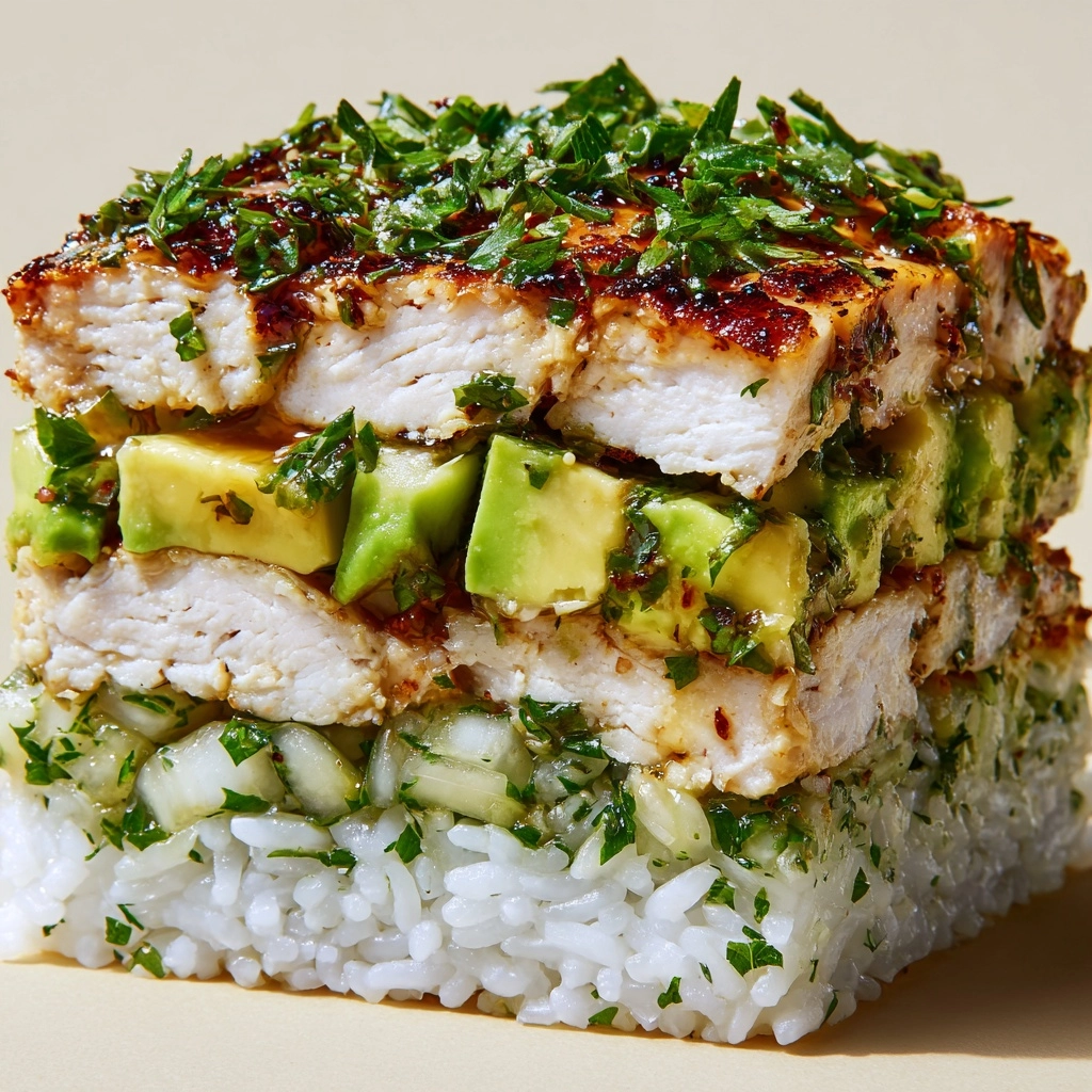 Honey Lime Chicken and Avocado Rice Stack Recipe