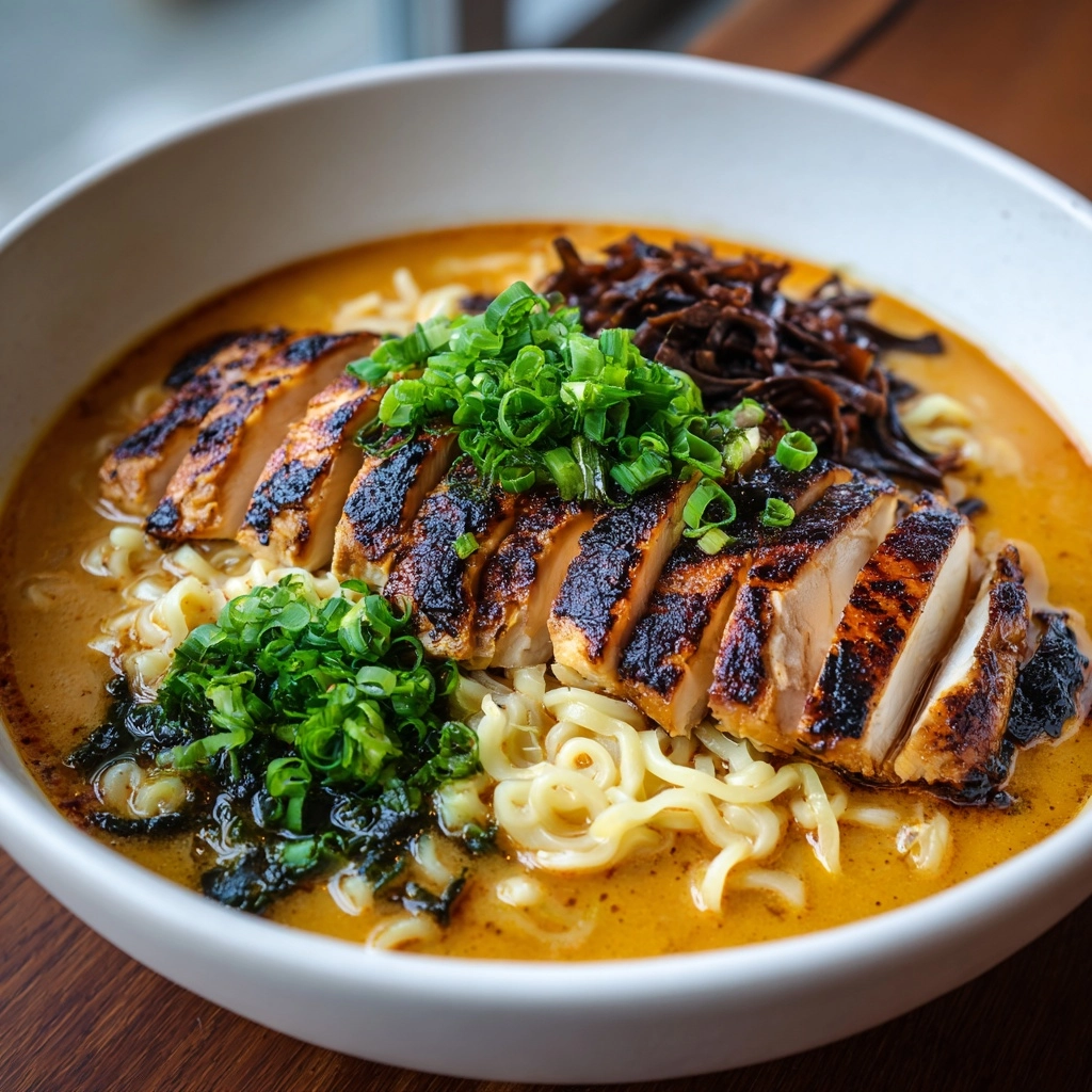 Fiery Chicken Ramen with Creamy Garlic Sauce Recipe - Recipe Image