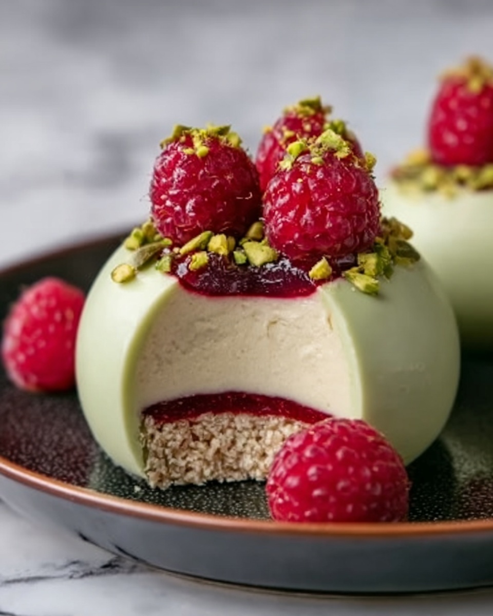 Pistachio & Raspberry Cheesecake Domes Recipe - Recipe Image