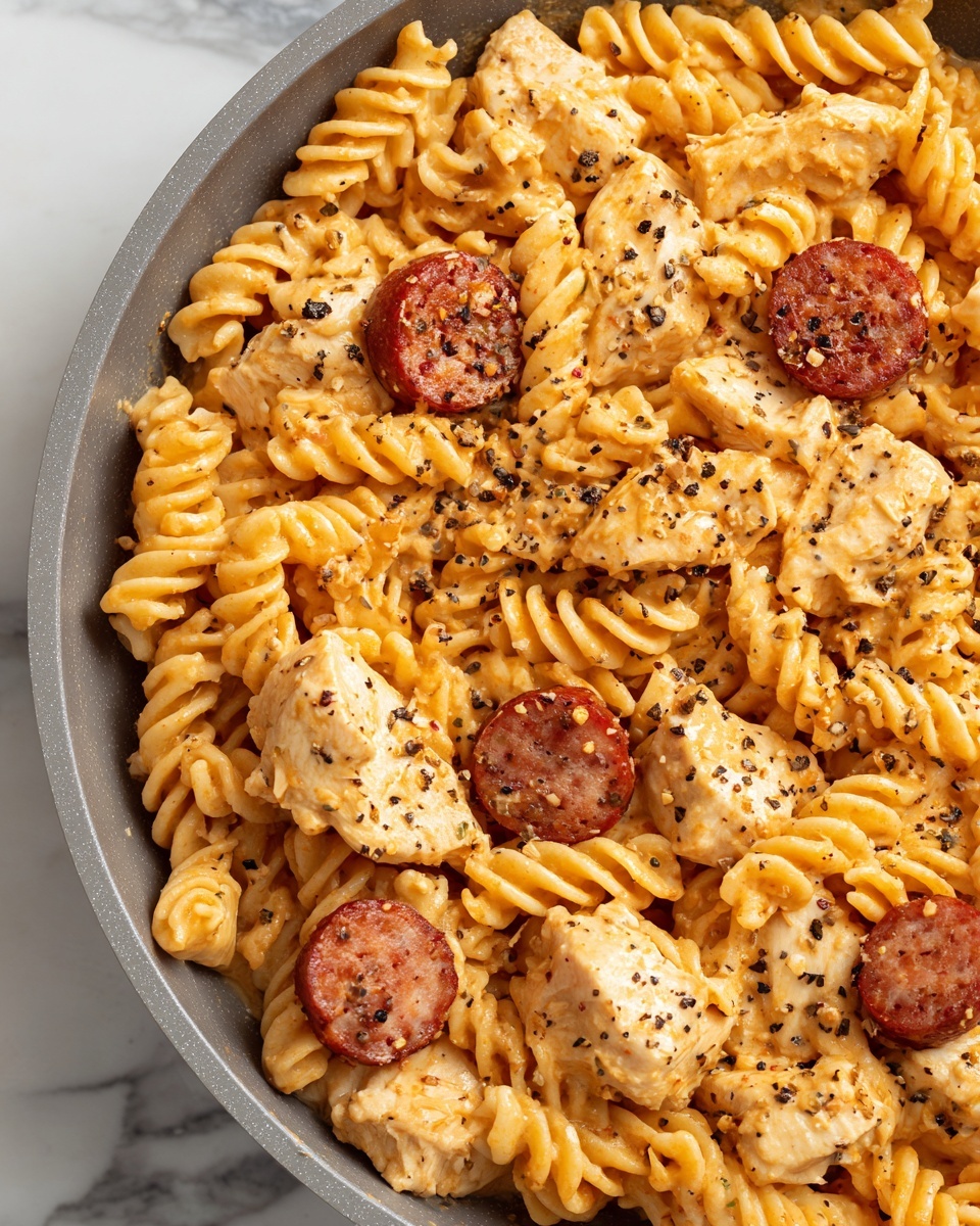 One-Pot Smoky Cheddar Ranch Chicken and Sausage Pasta Recipe - Recipe Image