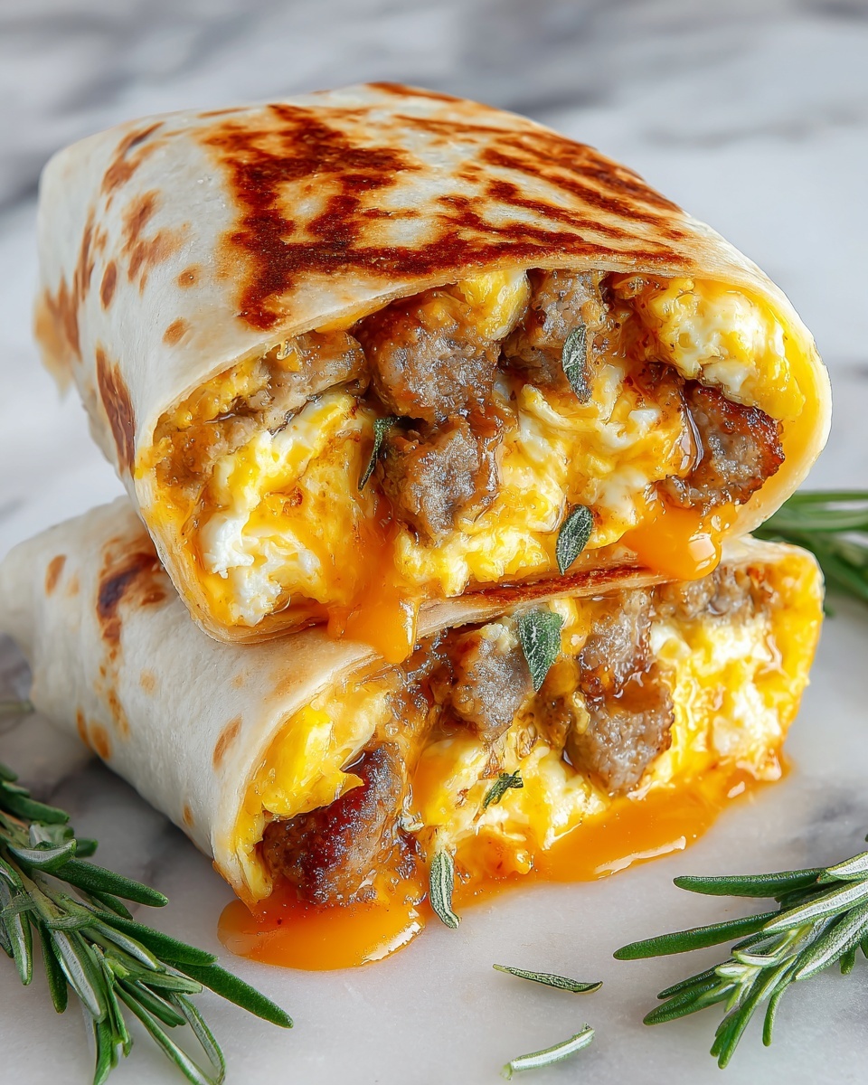 Sausage and Beef Breakfast Burritos with Cheddar and Veggies Recipe - Recipe Image