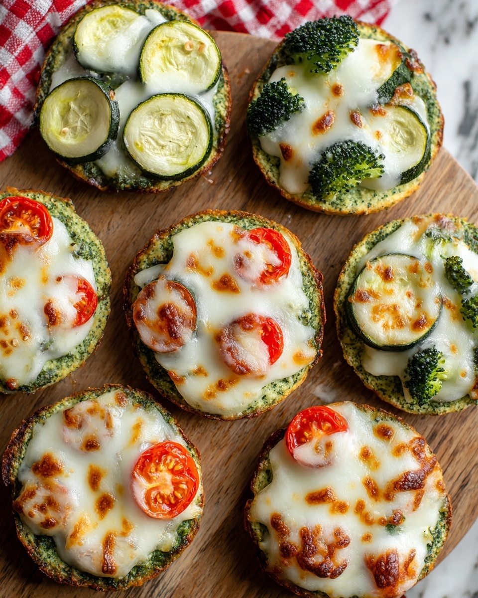 Mini Veggie Pizzas with Broccoli Crust Recipe - Recipe Image