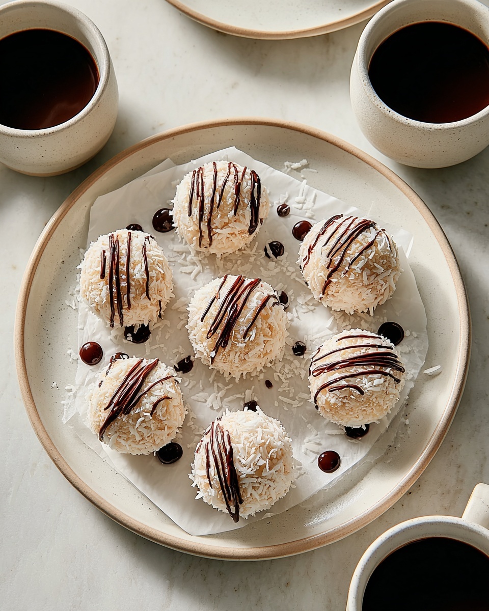 No Bake Coconut Cookie Balls with Chocolate Centers Recipe - Recipe Image