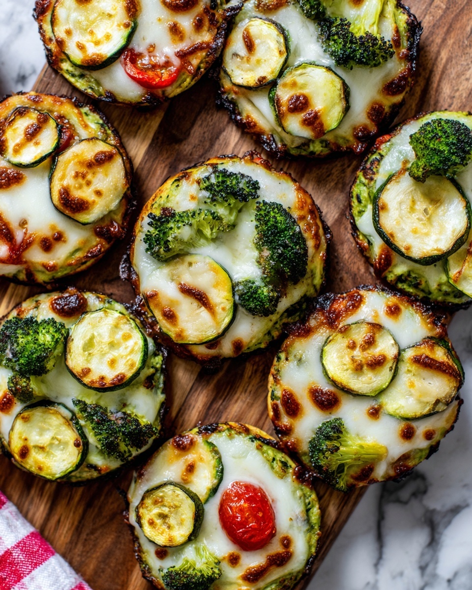 Mini Veggie Pizzas with Broccoli Crust Recipe - Recipe Image
