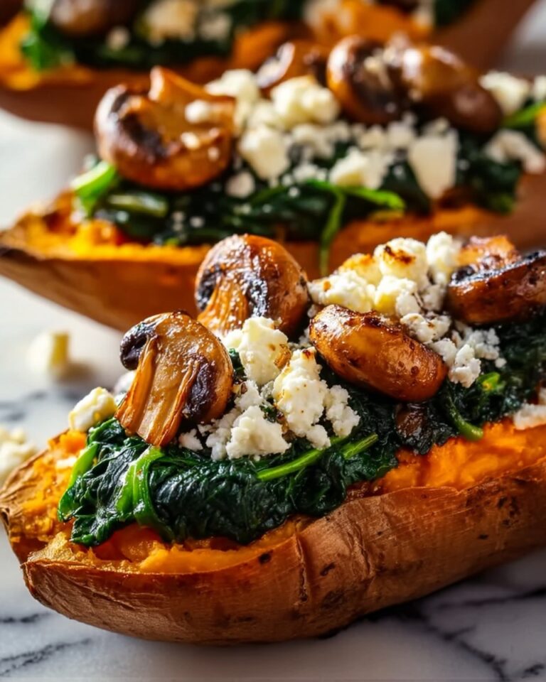 Stuffed Sweet Potatoes with Spinach, Mushroom, and Feta Recipe