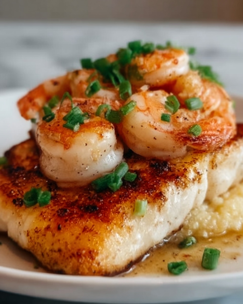 Red Snapper and Shrimp with Cajun Cream Sauce over Cheesy Grits Recipe - Recipe Image