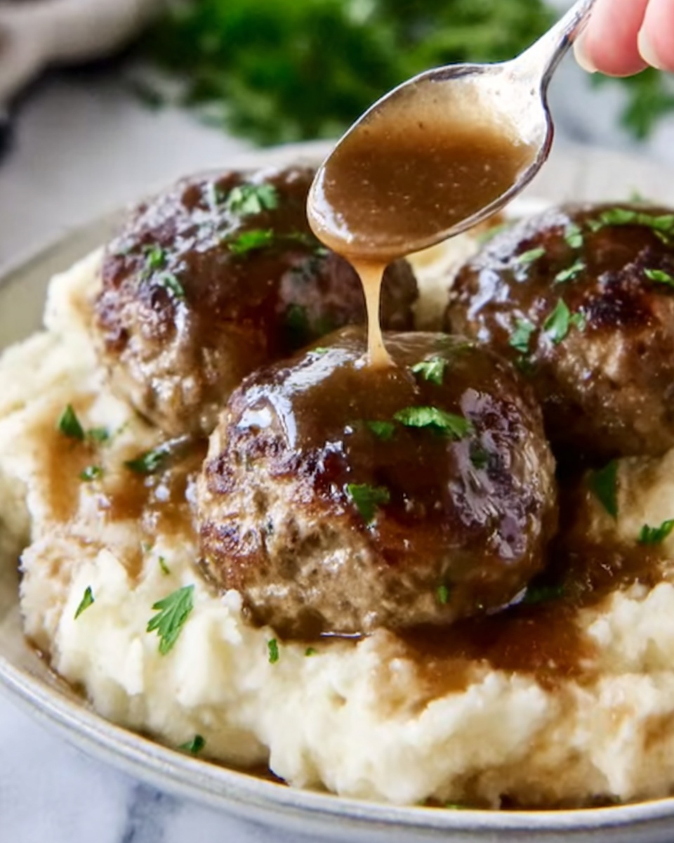 Salisbury Steak with Mushroom Gravy and Mashed Potatoes Recipe - Recipe Image