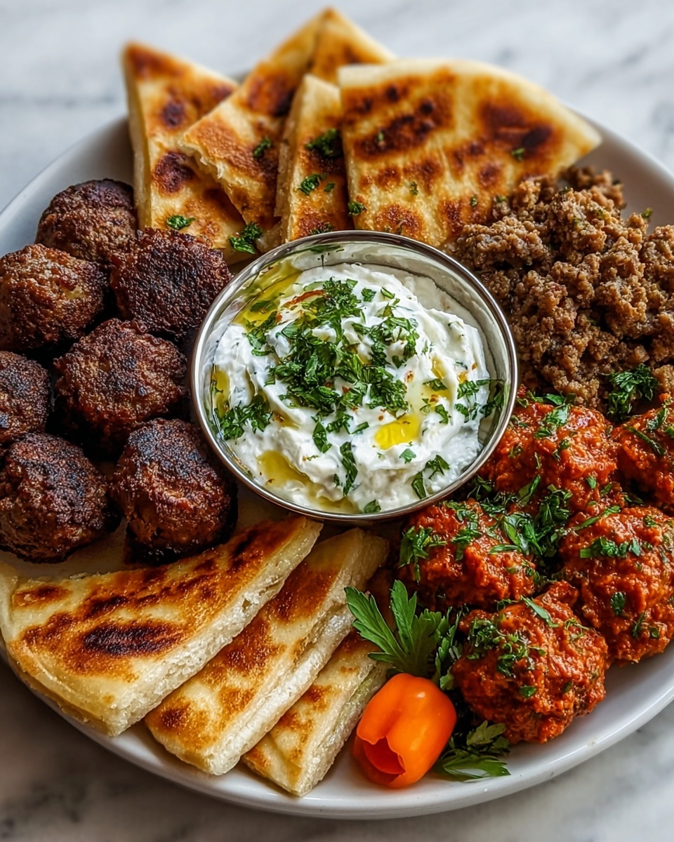 Greek Platter: Spicy Feta Wedges, Meatballs, Tzatziki, and Toasted Pitta Recipe - Recipe Image