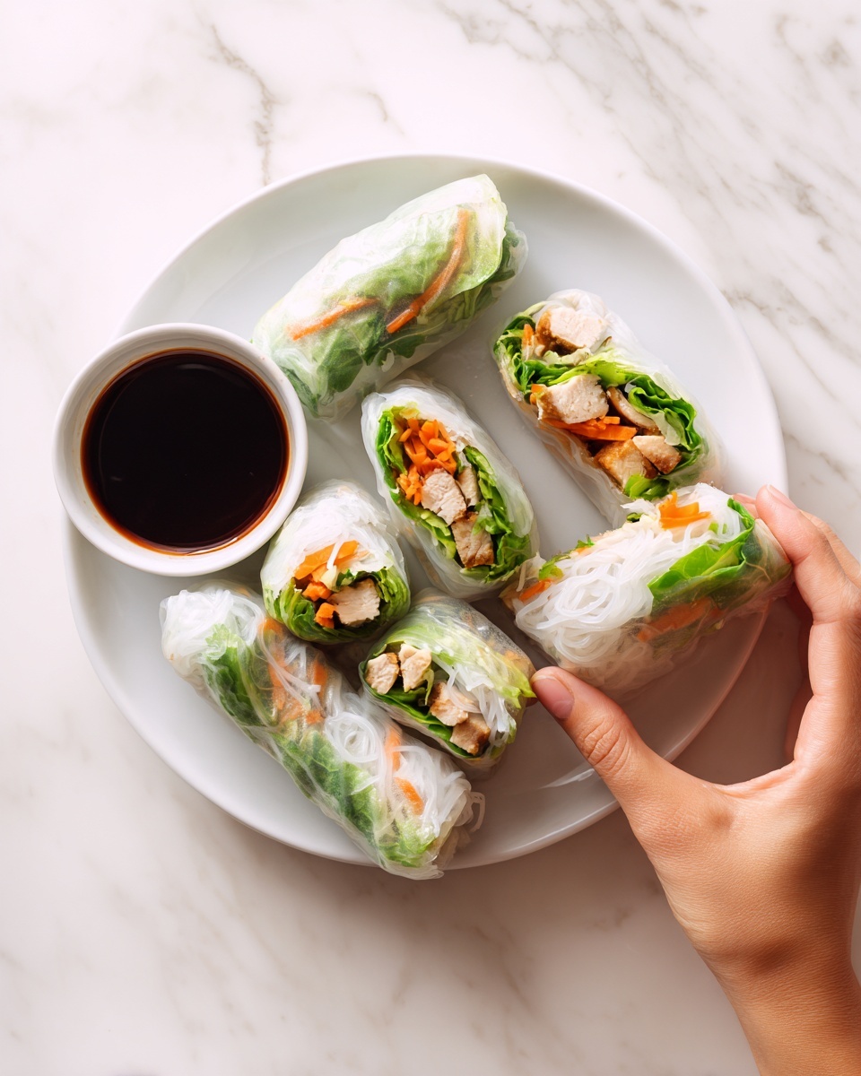Chicken Spring Rolls with Basil, Avocado, and Rice Noodle Dipping Sauce Recipe - Recipe Image