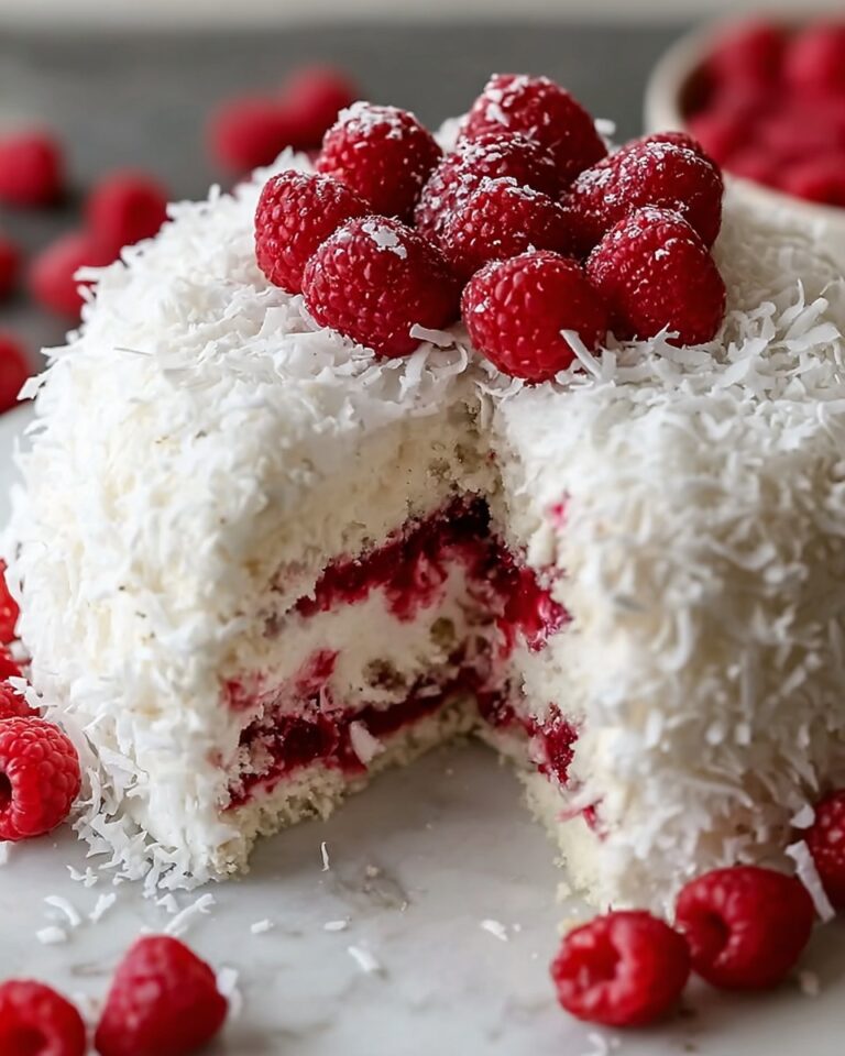 Raspberry Swirl Coconut Snowball Cake Recipe