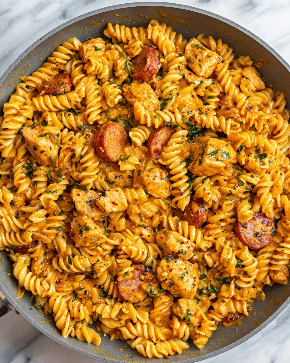 One-Pot Smoky Cheddar Ranch Chicken and Sausage Pasta Recipe - Recipe Image