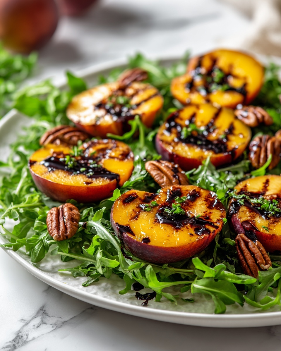 Grilled Peach Salad with Candied Curry Pecans and Blueberries Recipe - Recipe Image