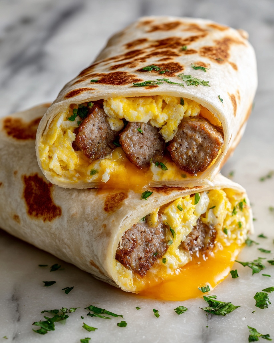 Sausage and Beef Breakfast Burritos with Cheddar and Veggies Recipe - Recipe Image