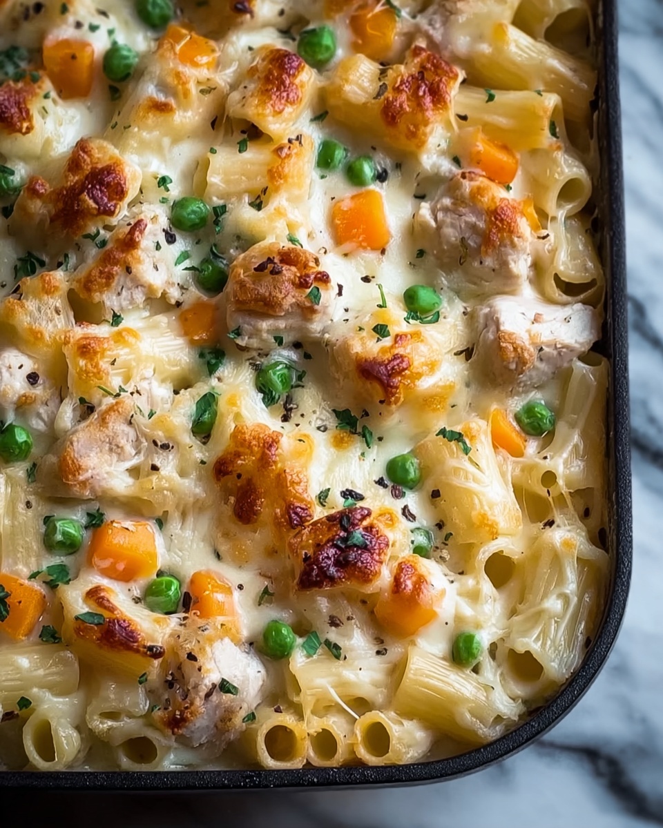 Creamy Chicken Pot Pie Pasta Bake Recipe - Recipe Image