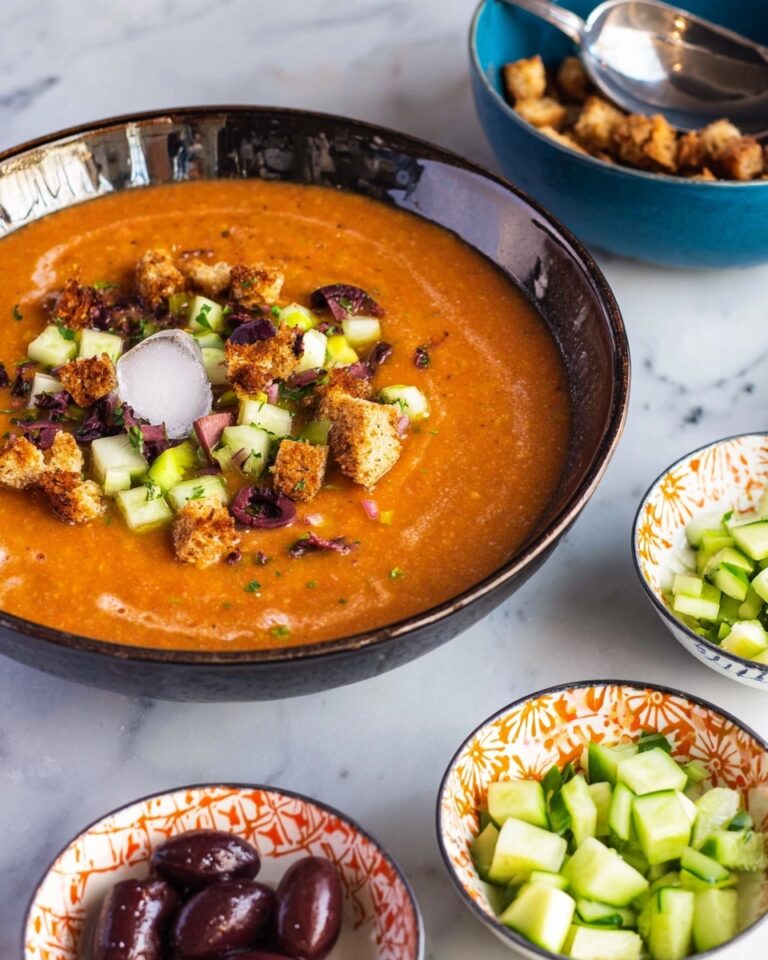 Refreshing Tomato Gazpacho with Crispy Garlic Croutons Recipe