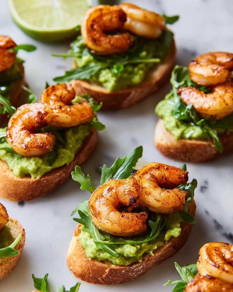 Garlic Shrimp and Avocado Crostini Recipe - Recipe Image