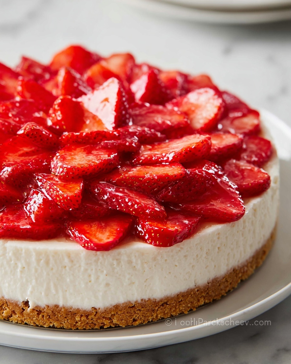 No-Bake Cheesecake with Strawberry Sauce Recipe - Recipe Image
