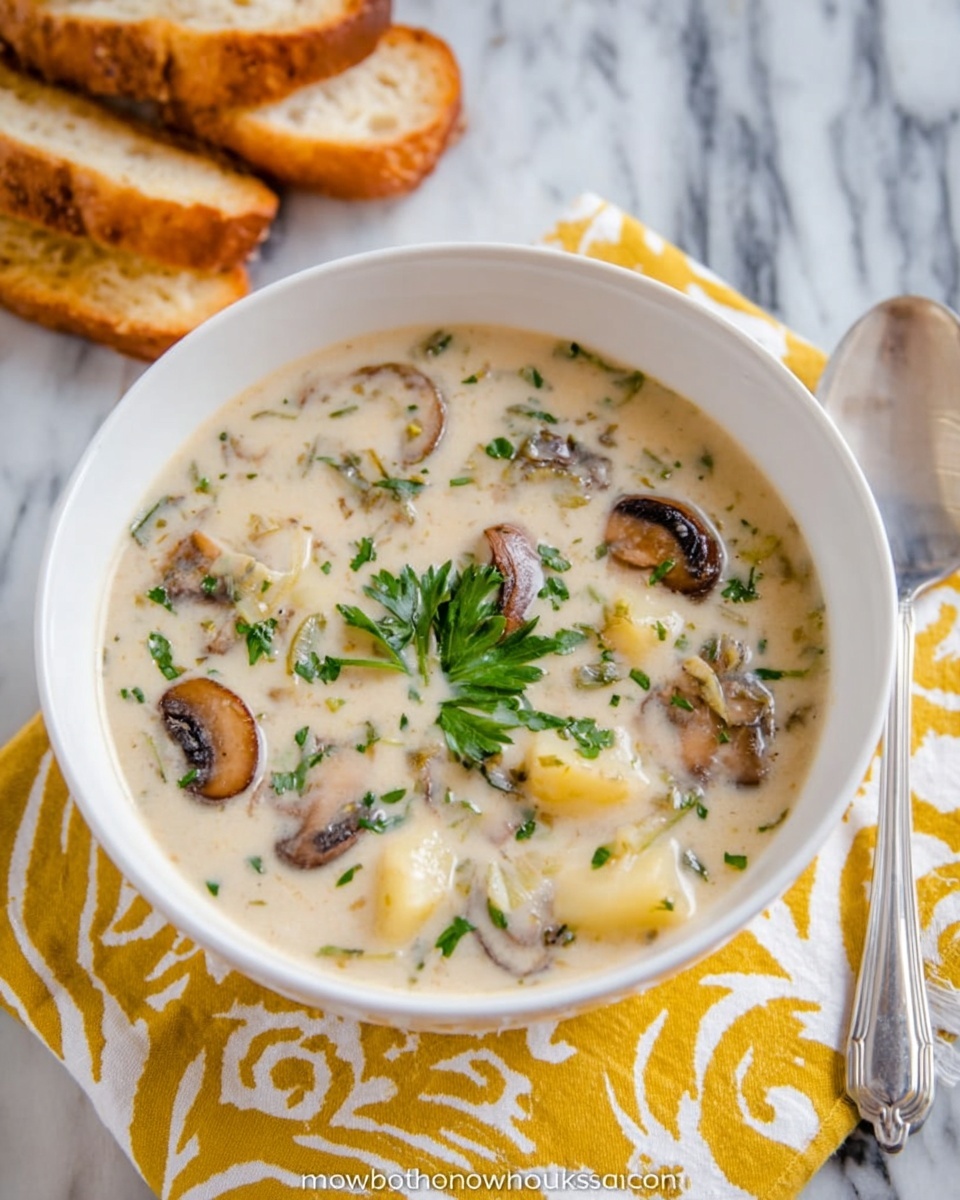 Creamy Mushroom Soup with Potatoes and Herbs Recipe - Recipe Image