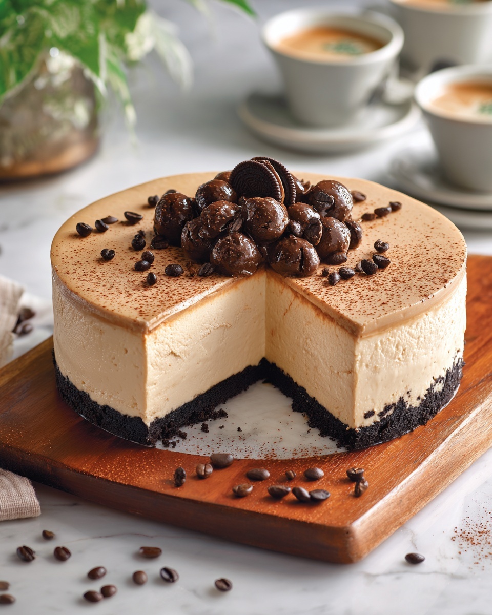 Creamy Coffee Cheesecake with Chocolate Ganache Recipe - Recipe Image