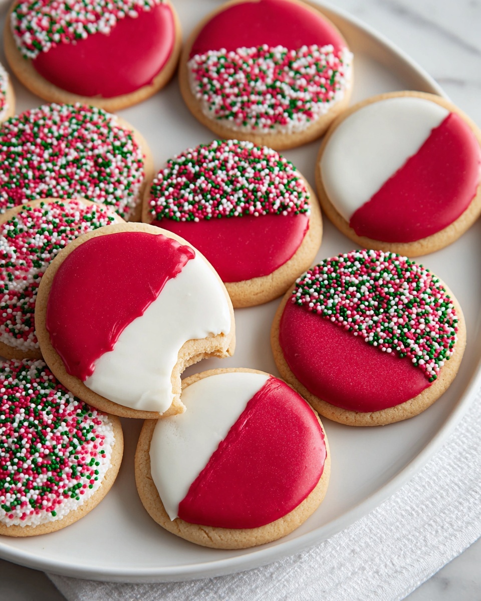 Red Velvet Shortbread Cookies Dipped in White Chocolate Recipe - Recipe Image