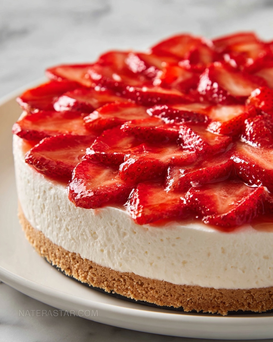No-Bake Cheesecake with Strawberry Sauce Recipe - Recipe Image