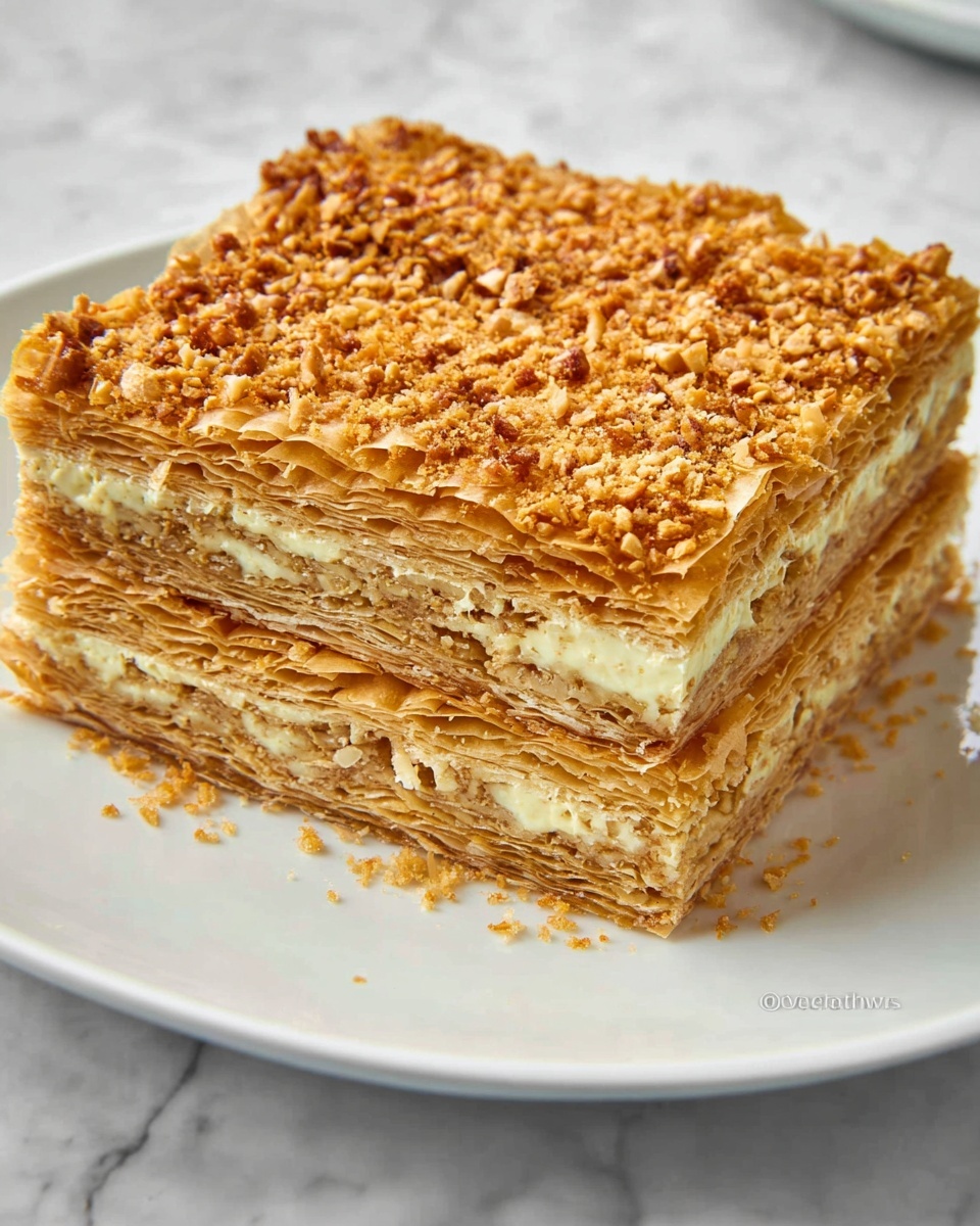 Napoleon Cake with Puff Pastry and Walnut Cream Recipe - Recipe Image