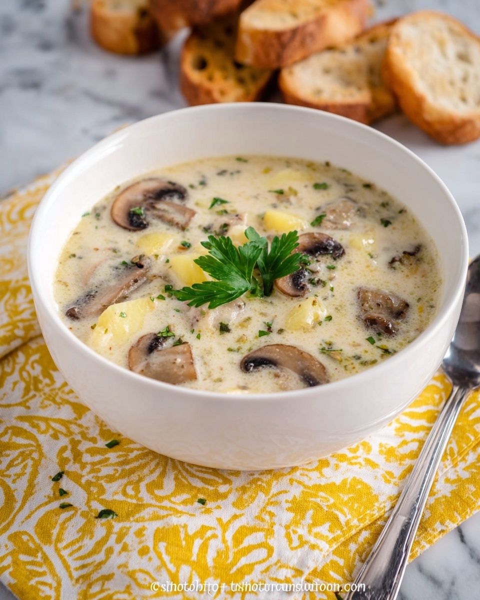 Creamy Mushroom Soup with Potatoes and Herbs Recipe - Recipe Image