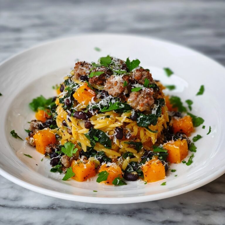 Butternut Squash and Black Bean Orzo with Sausage and Spinach Recipe
