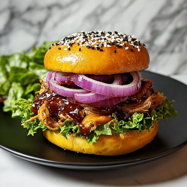 Pulled Chicken Burger with Barbecue Sauce and Fresh Toppings Recipe