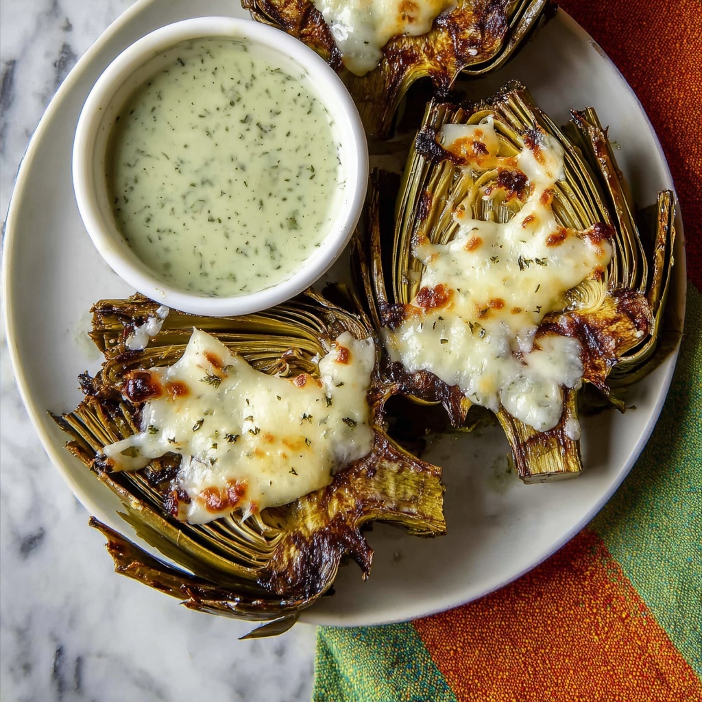 Garlic Roasted Artichokes with Pesto Dipping Sauce Recipe - Recipe Image