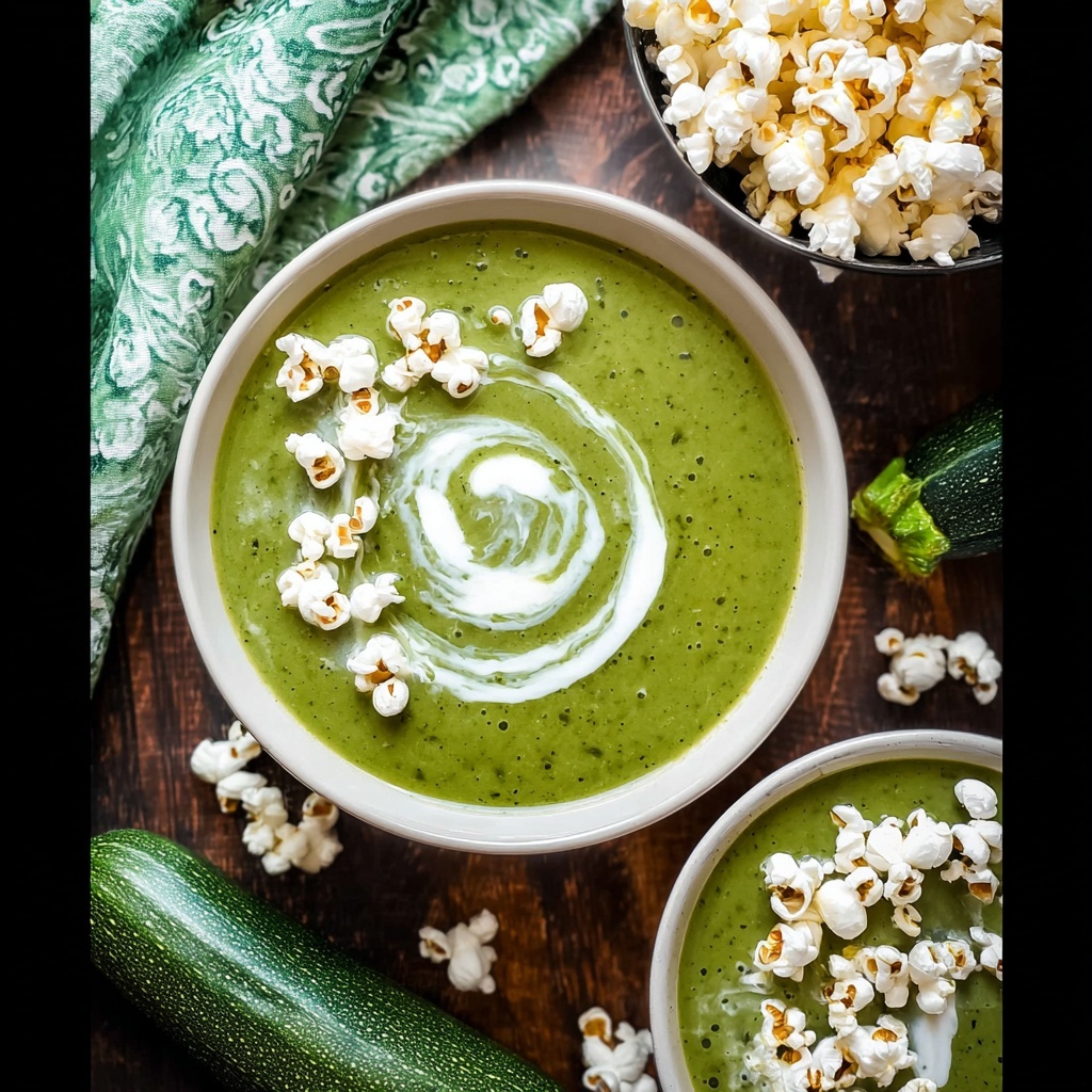 Creamy Zucchini Soup with Popcorn Garnish Recipe - Recipe Image