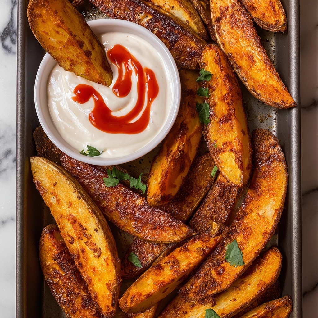 Seasoned Baked Potato Wedges with Dipping Sauces Recipe - Recipe Image