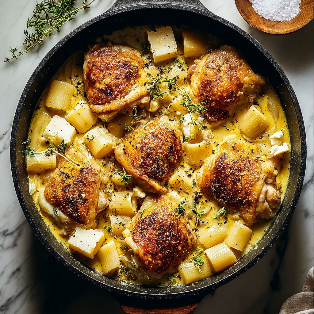 Creamy Garlic Butter Chicken and Rigatoni in Parmesan Sauce Recipe - Recipe Image