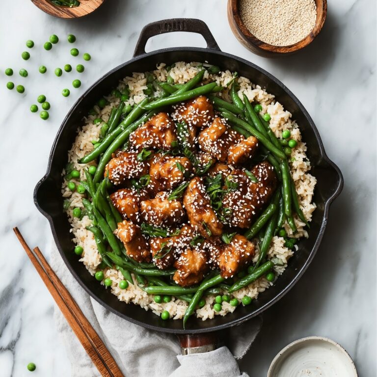 Sesame Chicken with Green Beans and Rice Recipe
