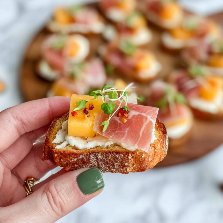Prosciutto Ricotta Crostini with Cantaloupe and Hot Honey Recipe