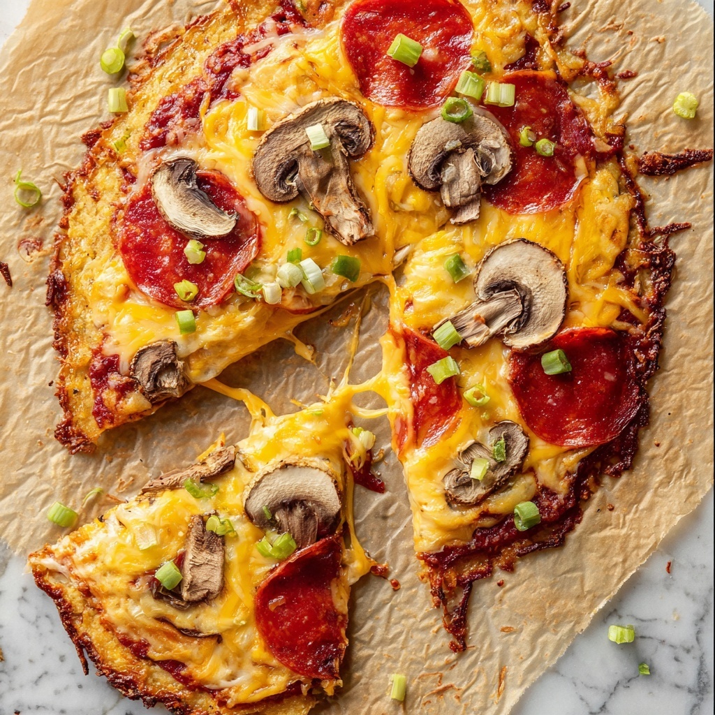 Cauliflower Pizza Crust with Pepperoni, Mushrooms, and Leeks Recipe - Recipe Image