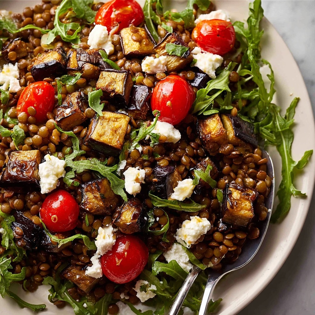 Roasted Eggplant Lentil Salad with Lemon and Feta Recipe - Recipe Image