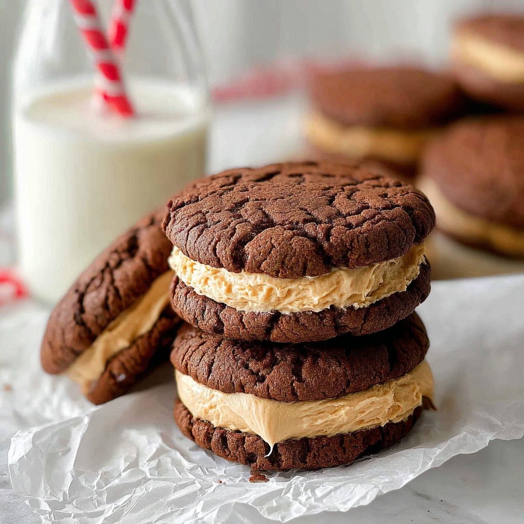 Brownie Cookie Sandwich with Peanut Butter Frosting Recipe - Recipe Image