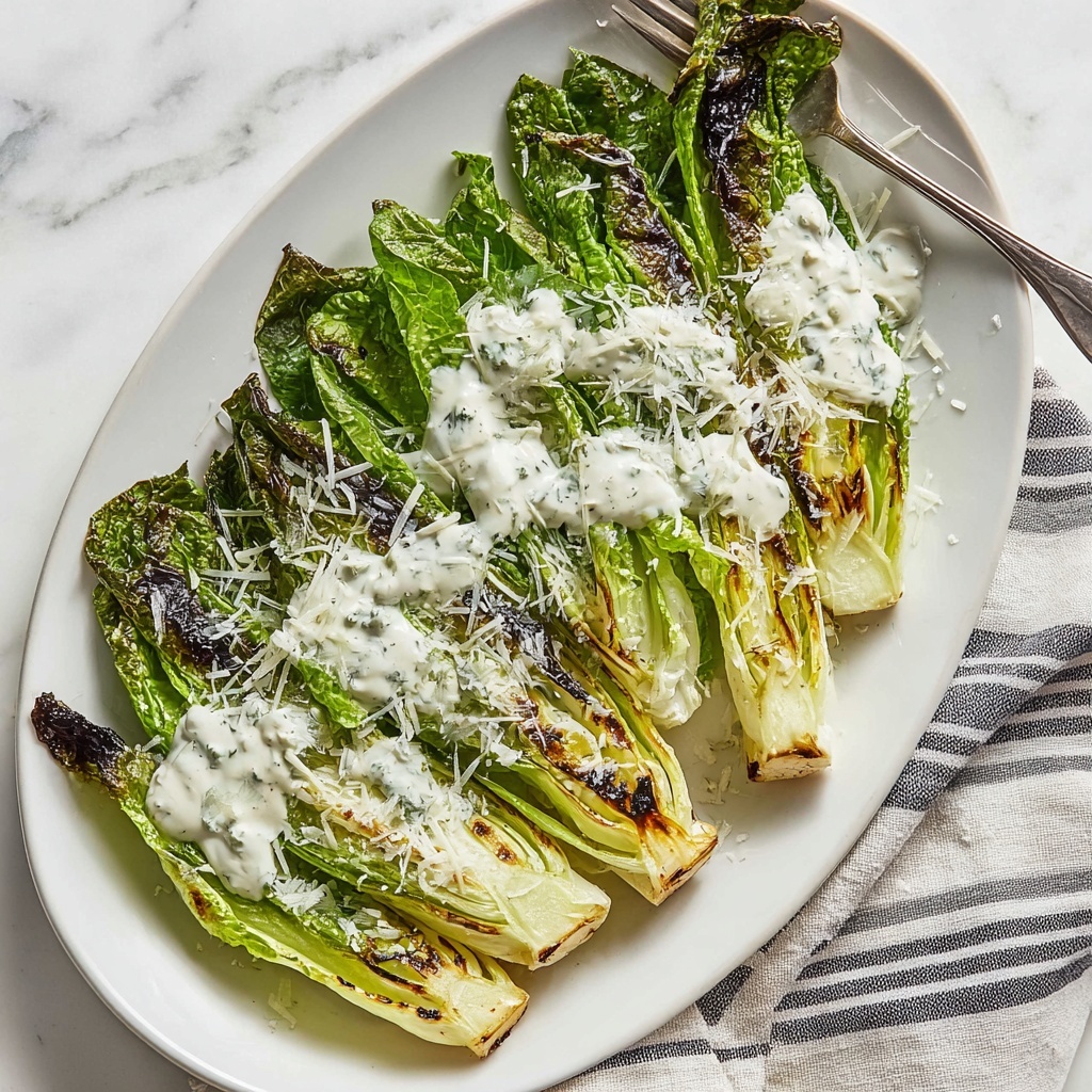 Grilled Romaine Hearts with Parmesan Mint Yogurt Dressing Recipe - Recipe Image
