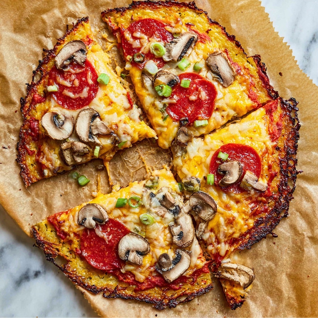 Cauliflower Pizza Crust with Pepperoni, Mushrooms, and Leeks Recipe - Recipe Image