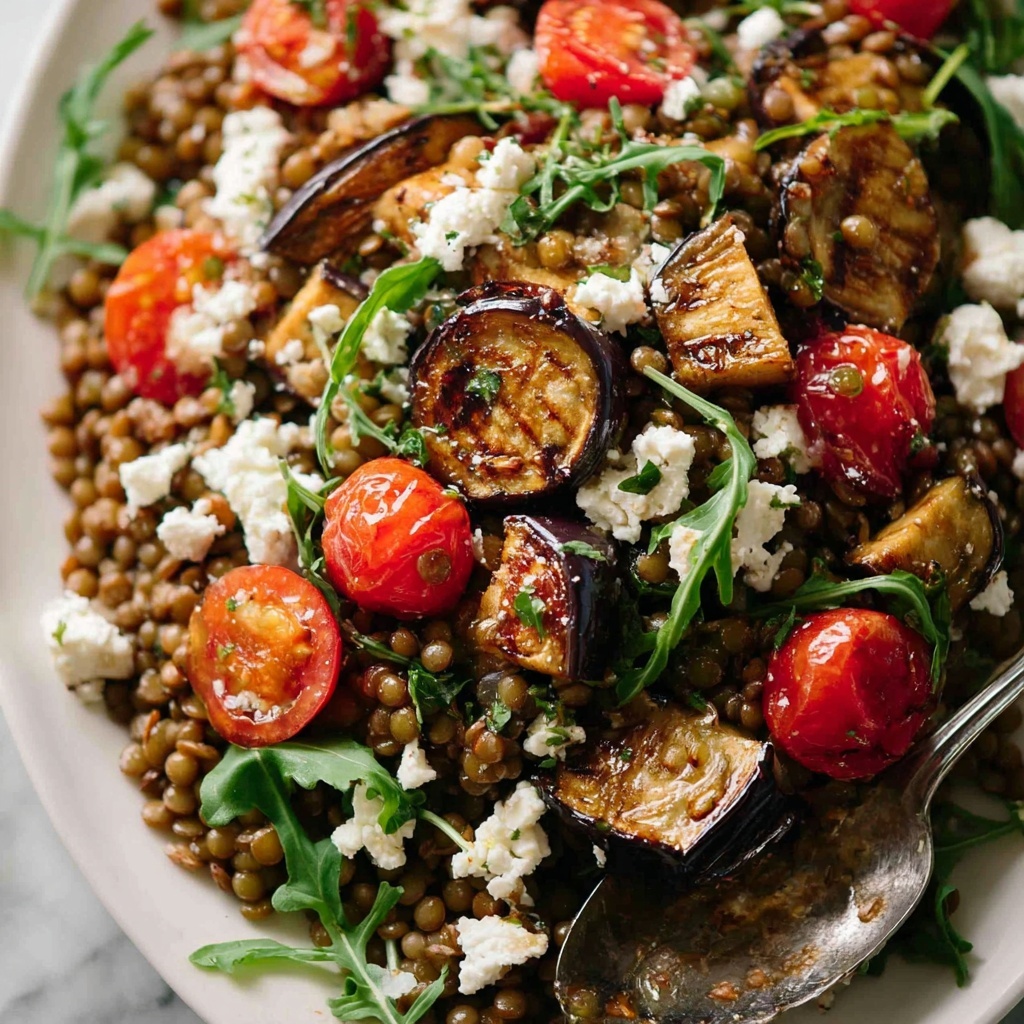 Roasted Eggplant Lentil Salad with Lemon and Feta Recipe - Recipe Image