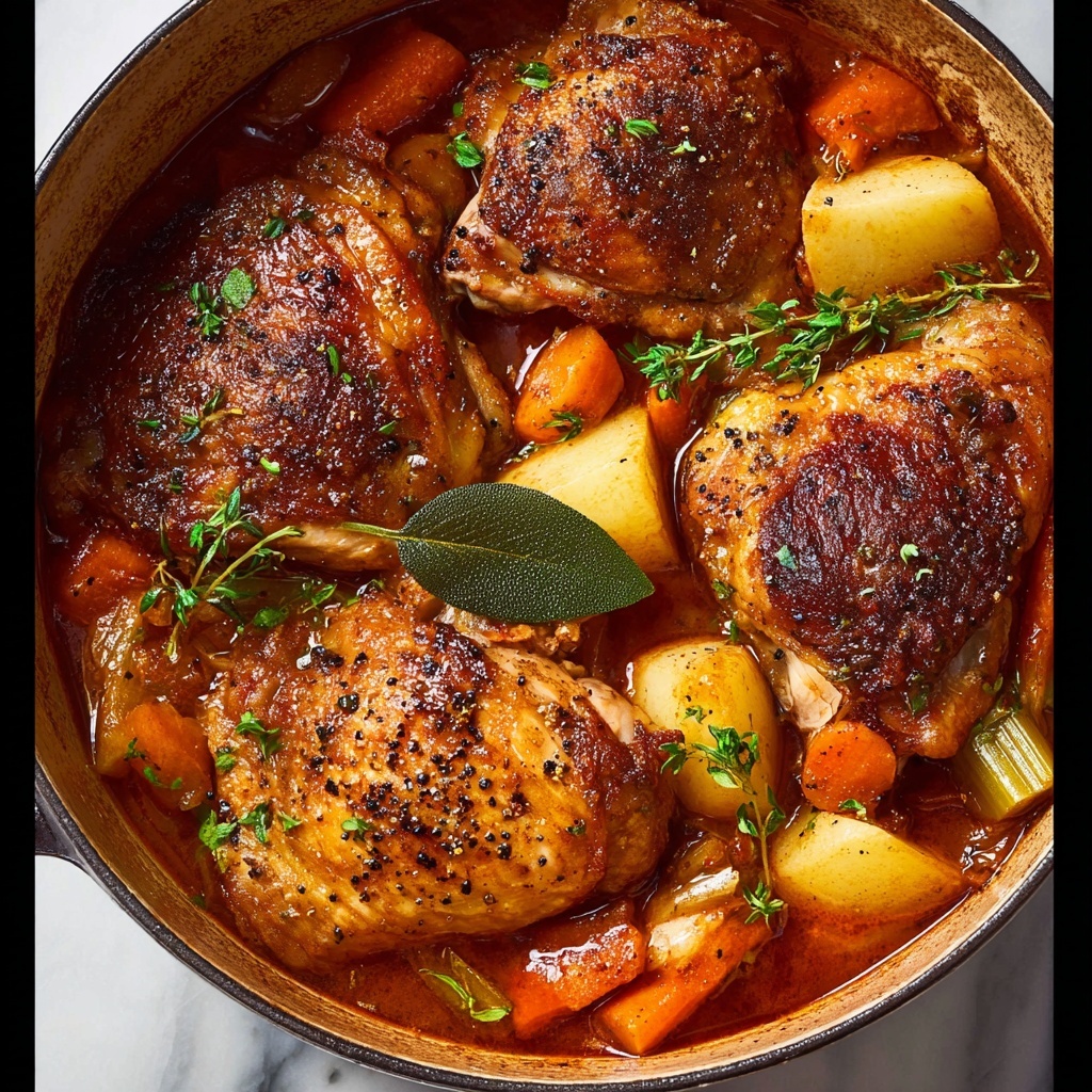 Hearty Oven-Baked Chicken Stew with Vegetables and Crispy Skin Recipe - Recipe Image