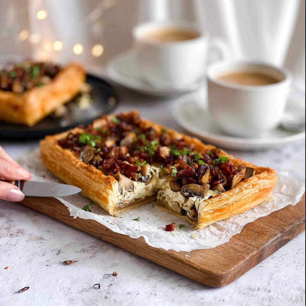 Bacon, Egg and Mushroom Tart with Puff Pastry Recipe - Recipe Image
