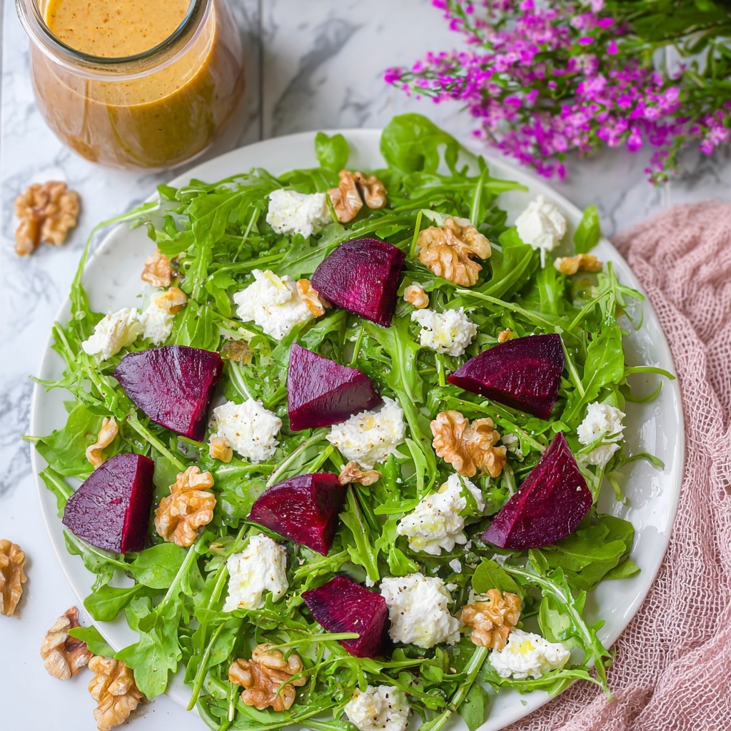 Beet and Arugula Salad with Honey-Dijon Dressing and Candied Walnuts Recipe - Recipe Image
