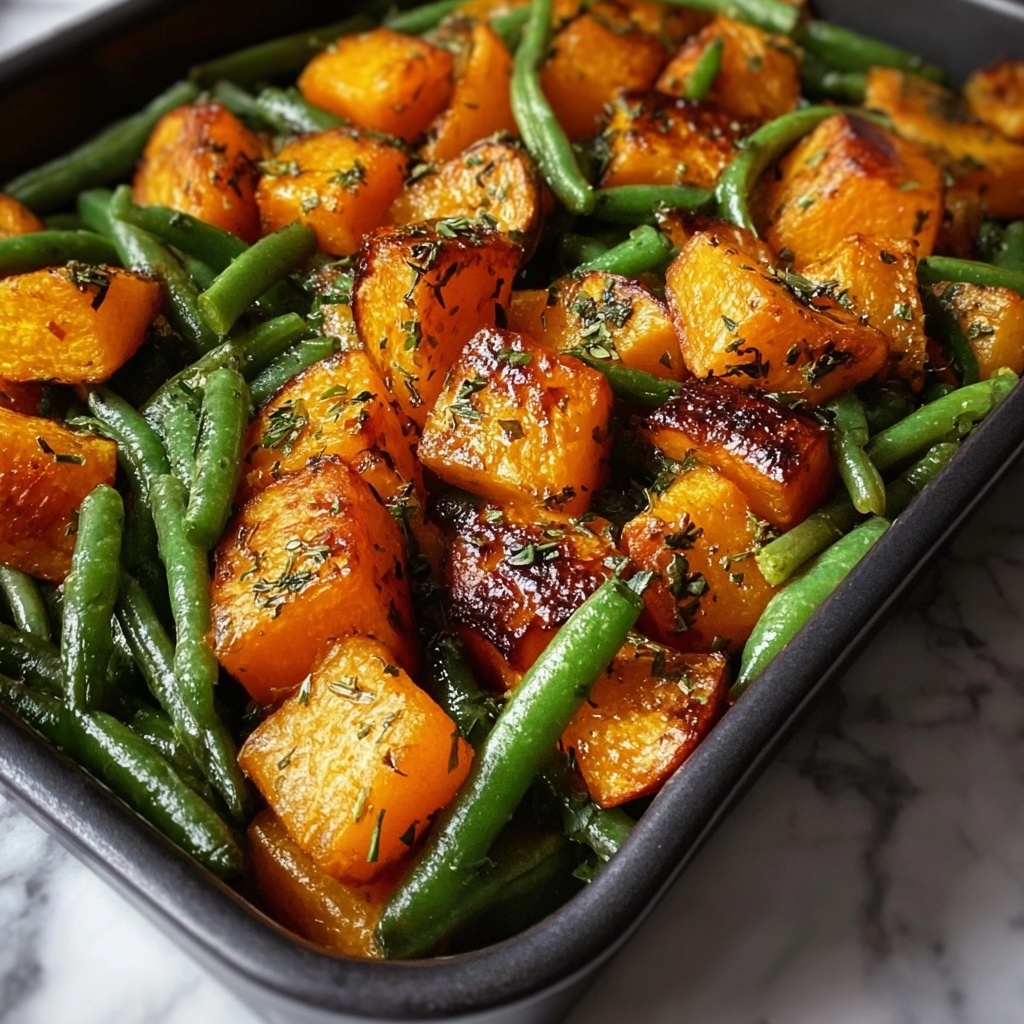 Savory Sweet Potato & Green Bean Tray Bake Recipe - Recipe Image