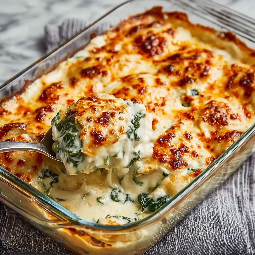 Irresistibly Creamy Healthy Spinach Artichoke Chicken Bake Recipe - Recipe Image