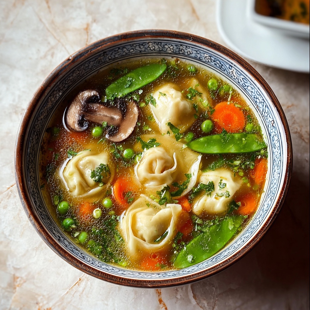 Savory Asian Potsticker Soup with Ginger and Fresh Vegetables Recipe - Recipe Image