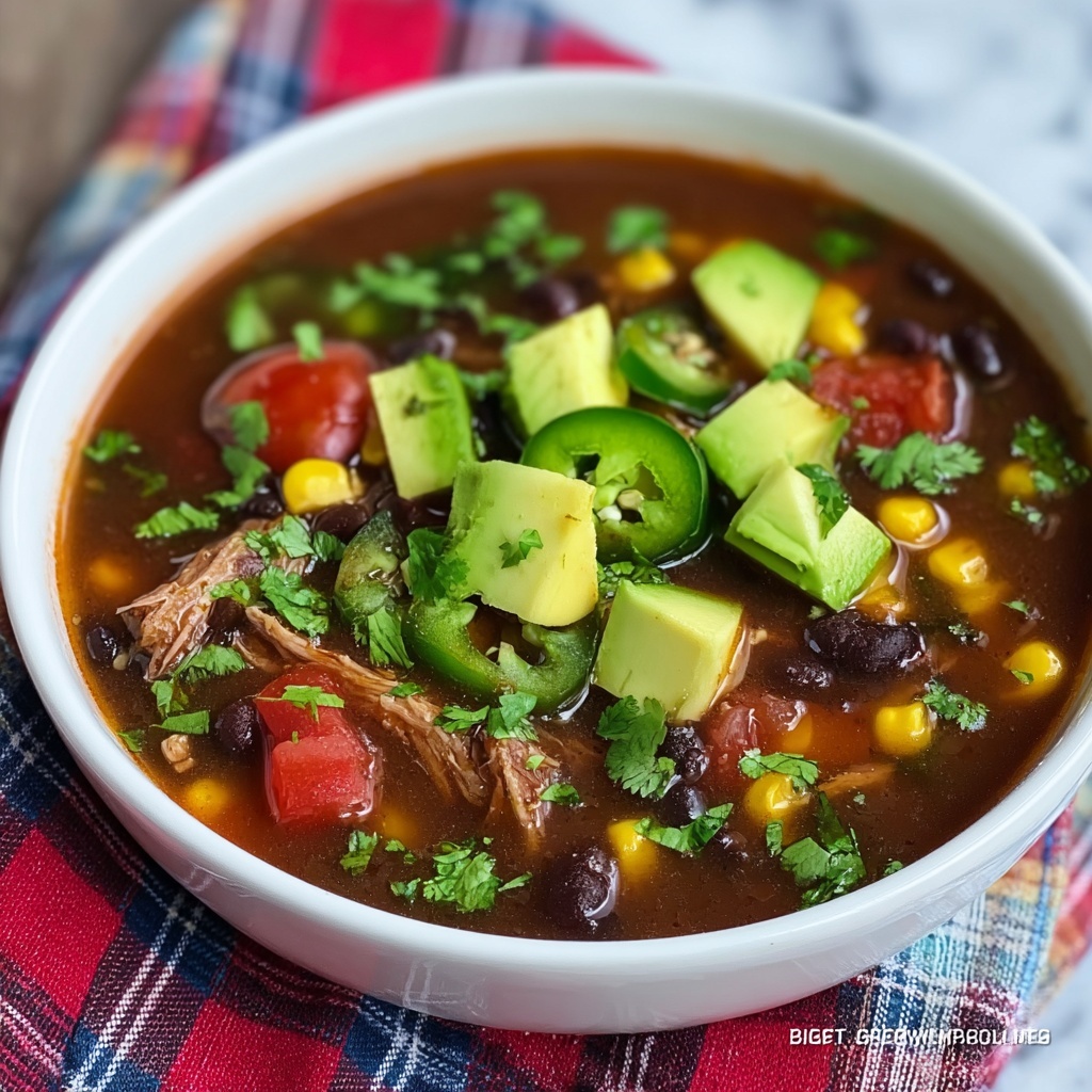 Spicy Chicken and Black Bean Spanish Soup with Lime and Avocado Recipe - Recipe Image